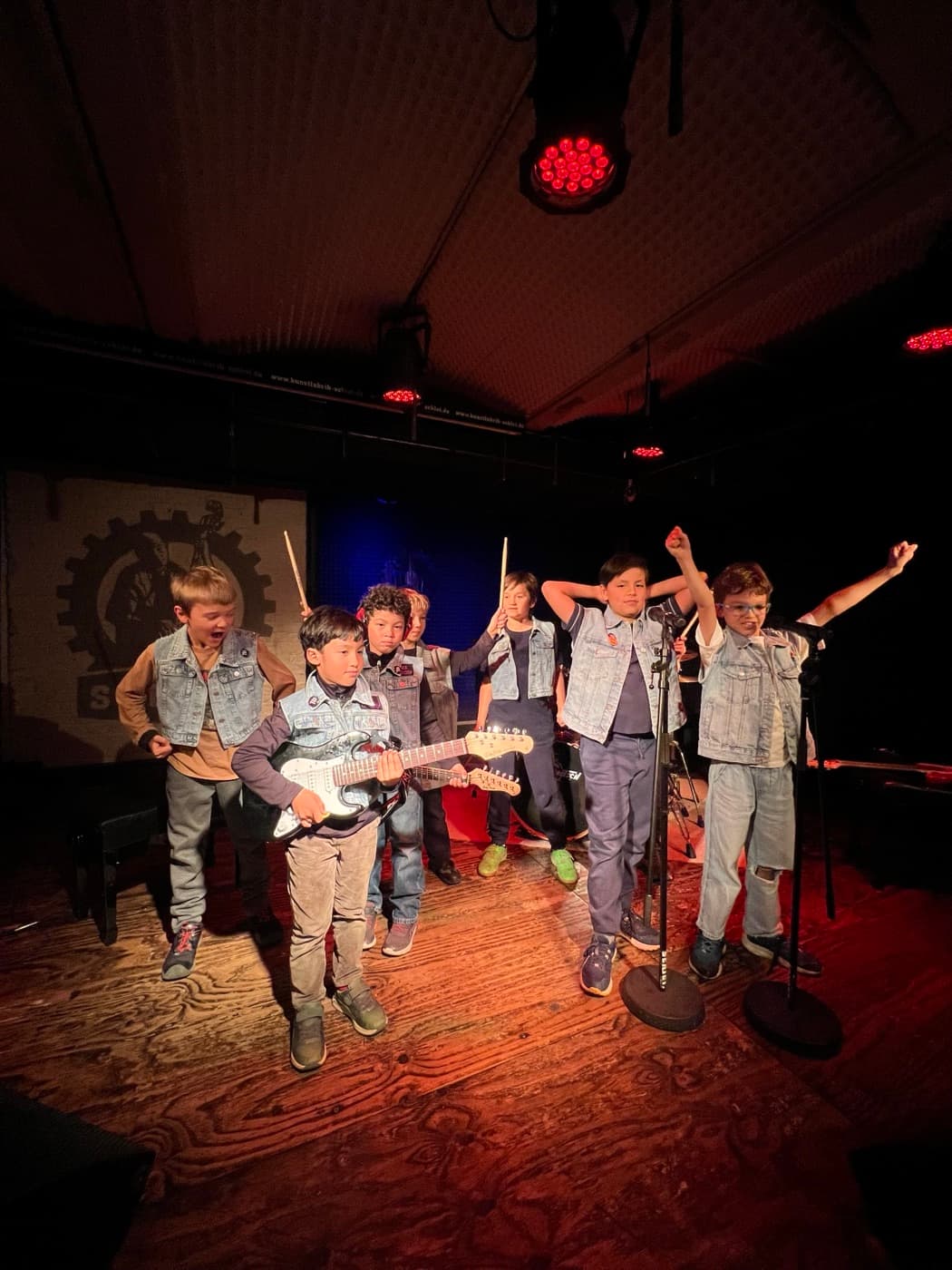 Band celebrating after the show